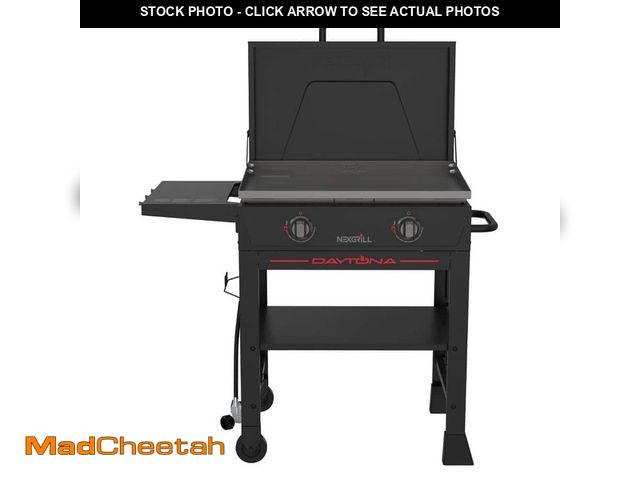 Lot 74-14343671 - Nexgrill Daytona 2-Burner Propane Gas Grill 28 in. Flat Top Griddle in Black with Lid - UNUSED