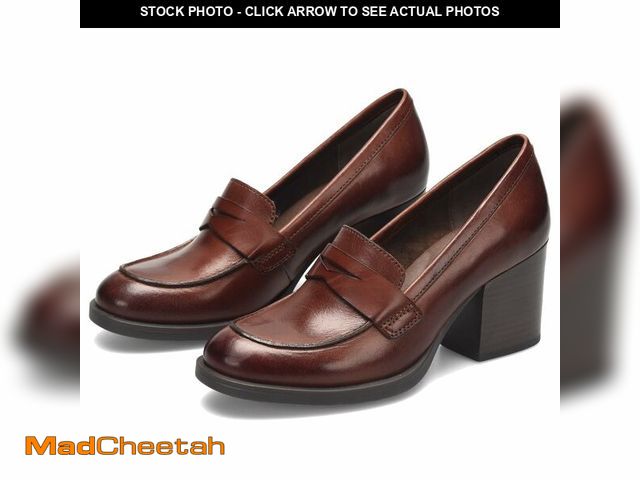 Lot 74-13981849 - SHODENSE Women Tan Chunky Heel Platform Loafers Pumps Round Toe Burnished Leather Brown Slip On Oxfo...