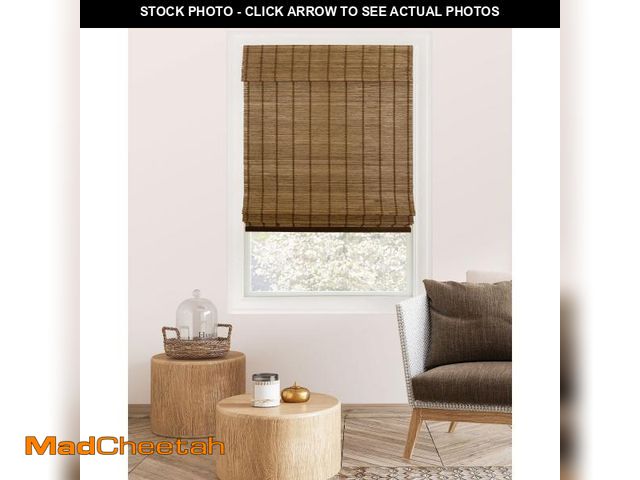 Lot 74-12353364 - Premium True-to-Size Brown Elk Cordless Light Filtering Natural Woven Bamboo Roman Shade 47 in. W X ...