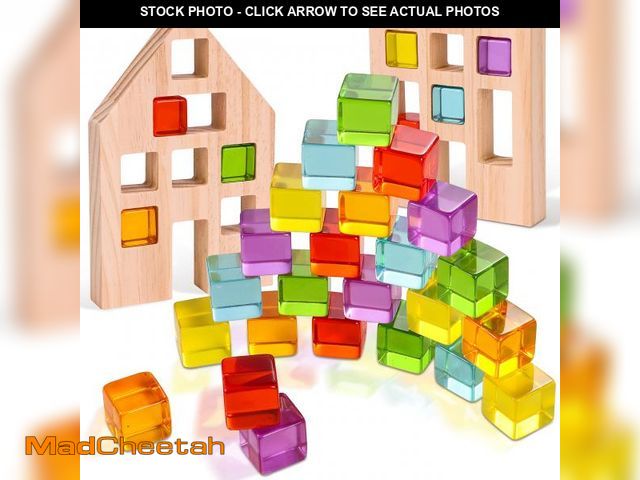 Lot 74-12315338 - Woodtoe Wooden Building Blocks Set for Kids, 24 PCS Rainbow Gem Cubes Stacking Blocks - 2 Wood House...