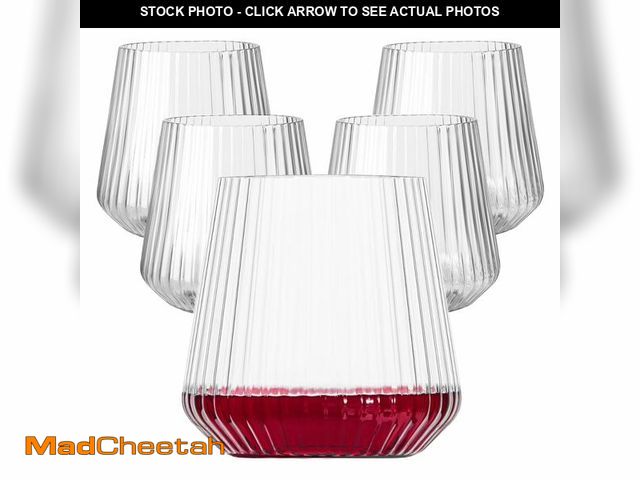 Lot 74-12714387 - Lueumxc 40 Pack Plastic Ribbed Wine Glasses, 14Oz Origami Disposable Wine Glasses Unbreakable Clear ...