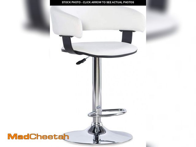 Lot 74-12137185 - Powell White Faux Leather Barrel &amp; Chrome Adjustable Height Barstool - UNUSED