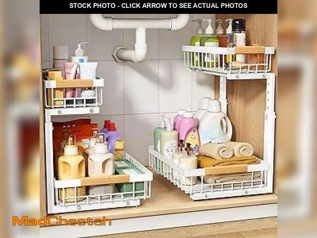 Lot 74-11909211 - PXRACK 2 Pack Under Sink Organizer,Adjustable Height,2 Tier Pull Out Under Cabinet Organizer,Slide O...