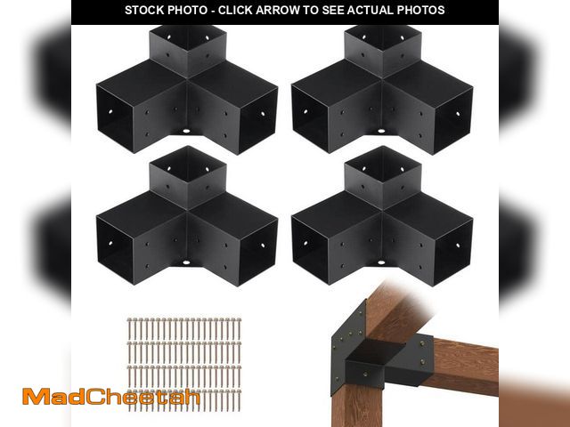 Lot 74-12746821 - VEVOR Pergola Bracket Kit 4 in. x 4 in. 4-Piece 3-Way Heavy-Duty Corner Bracket Woodworks DIY Post B...