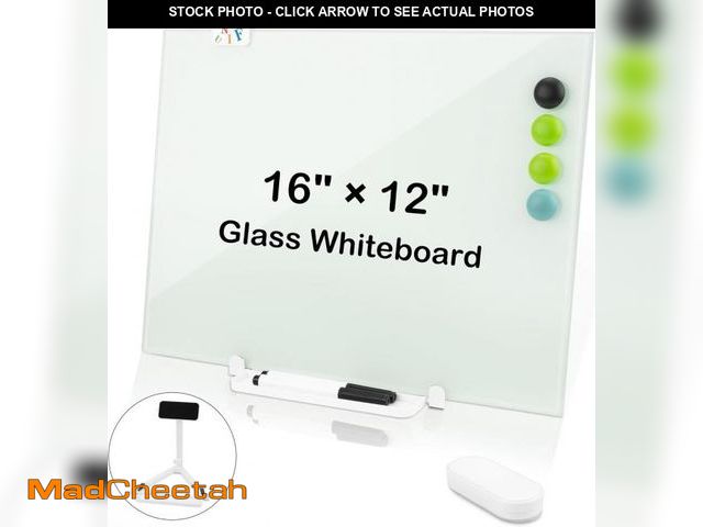 Lot 74-12126575 - Pechor Glass Whiteboard Desktop Magnetic Dry Erase White Board with Stand 16''x12 Small Portable Whi...