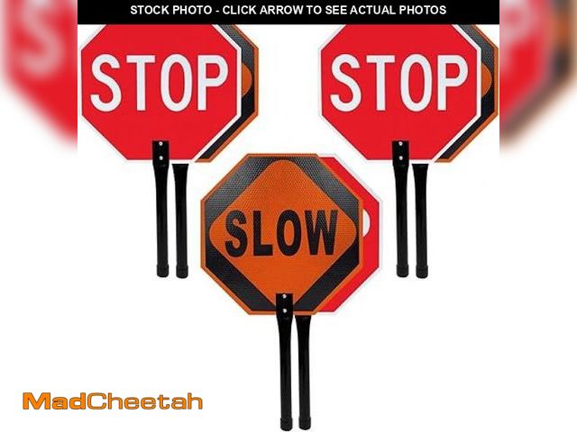 Lot 74-12398223 - OLANZU 3-Pack Stop/Go Sign Double Sided 18"x18" - Aluminum with Metal Handle Nuts, Screws &amp; Wren...