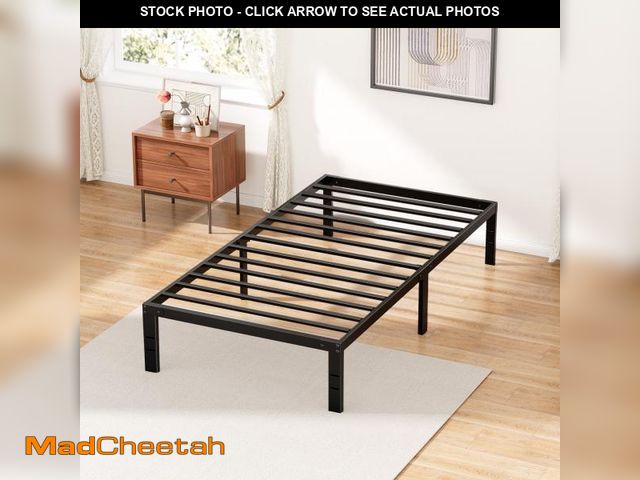 Lot 74-12144734 - ZUNMOS 14 Inches Twin Bed Frame, Heavy Duty Metal Platform with Storage Space Under Frame, No Box Sp...