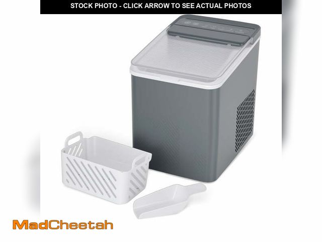 Lot 74-12688774 - Mainstays Countertop Ice Maker, Soothing Grey, 9 Bullet Cubes, 2 Ice Sizes, 26 lbs/24H with Removabl...