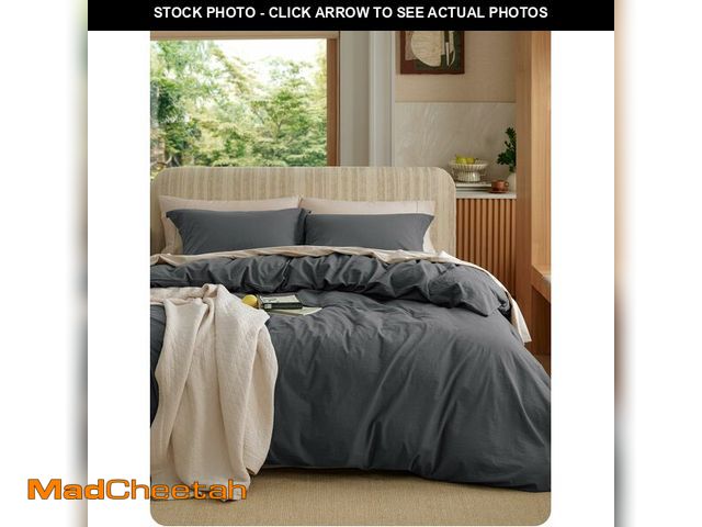 Lot 74-14423935 - Bedsure PureWoven 100% Washed Cotton Duvet Cover Set, Queen Size, 3-PC - USED