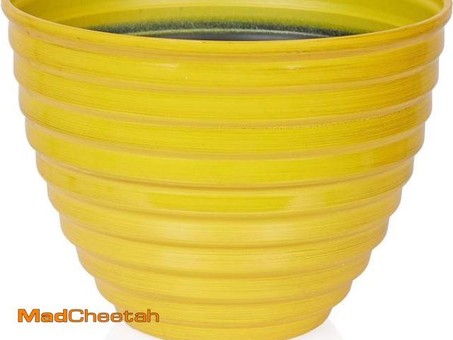 Lot 74-12136726 - Alpine Corporation TWM116HH-S-YL Indoor/Outdoor 12" Round Plastic Planter, Ribbed Planter with Drain...