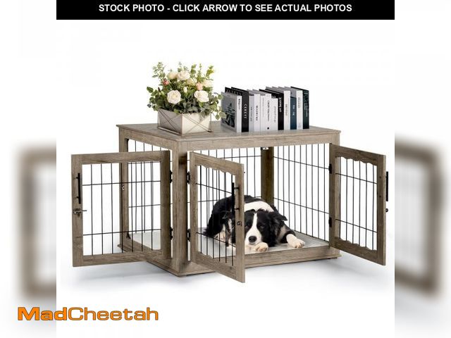 Lot 74-12166285 - Upolana Dog Crate Furniture, 38 inch Large Dog Crates with Bed Mat, Wooden Dog Kennel Furniture, End...