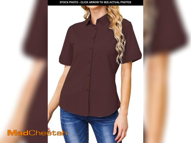 Lot 74-12125464 - Wrinkle Free Button Down Shirts for Women Charm Slim-Fit Short Sleeve Formal Solid Dress Shirt Blous...