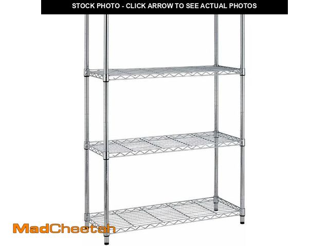 Lot 74-13382187 - BestOffice | 4-Tier Wire Storage Shelves | 36x14x54 | Chrome | with Adjustable Racks | Heavy-Duty Me...