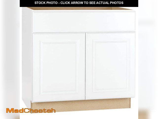 Lot 74-14275272 - Hampton Bay Hampton 30 in. W x 24 in. D x 34.5 in. H Assembled Sink Base Kitchen Cabinet in Satin Wh...