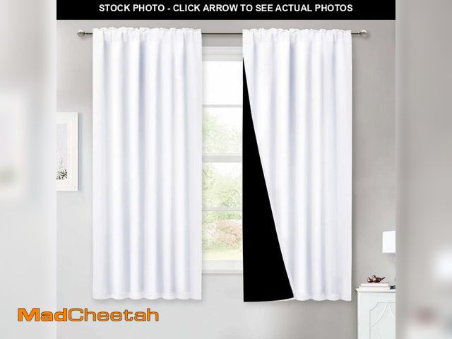 Lot 74-12684272 - NICETOWN Pure White 100% Blackout Lined Curtains, 2 Thick Layers Completely Blackout Window Treatmen...