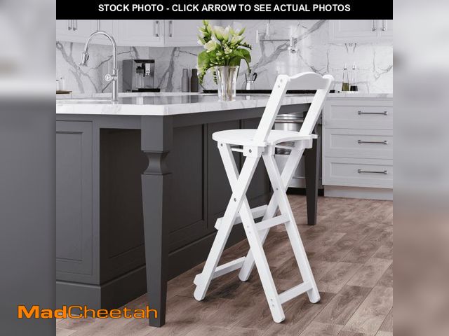 Lot 74-12166735 - Gtouse Folding Bar Stool, Counter Height Bar Stools, White Wood Bar Chair with Back for Kitchen Isla...