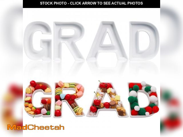 Lot 74-12302592 - 4 Pcs Grad Graduation Charcuterie Letter Trays Fillable Ceramic Serving Trays for Graduation Ceremon...
