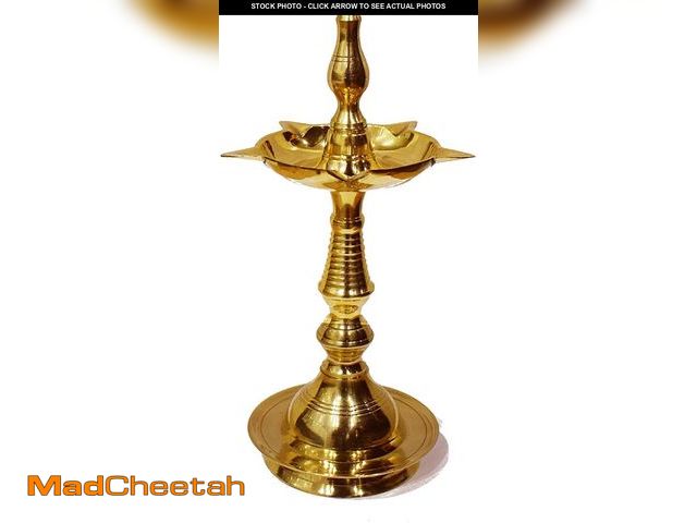 Lot 74-12312571 - SATVIK 11 Inch Pure Virgin Brass Kerala Samai Puja Diya Traditional Brass Kutthu Vilakku Oil Lamp Po...