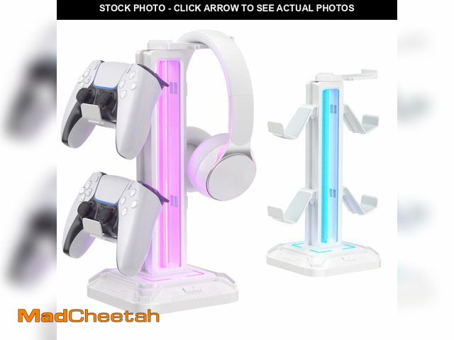 Lot 74-14149229 - KDD RGB Headset Stand with 9 Light Modes - Controller Holder for Desk - Rotatable Headphone Stand &a...