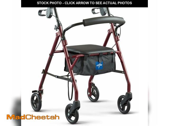 Lot 74-14581972 - Medline Rollator Walker with Seat, Steel Rolling Walker with 6-inch Wheels Supports up to 350 lbs, M...