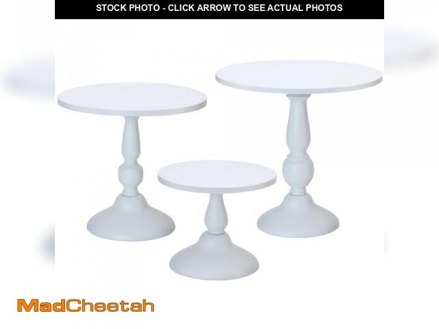 Lot 74-12311984 - QENUIITEA Set of 3 White Cake Stands, Metal Round Cake Holder Dessert Pie Pizza Display Stand 8" 10"...