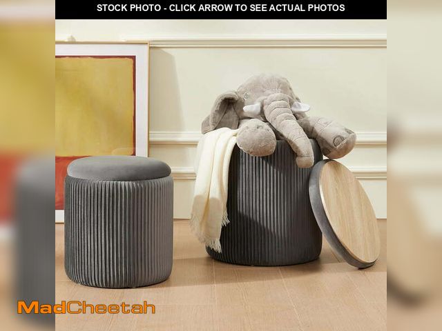 Lot 74-14071772 - Round Ottoman with Storage Set of 2 Upholstered Velvet Vanity Stool for Makeup Lines Support 300lbs ...