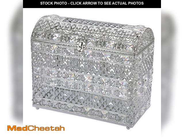 Lot 74-13544676 - JUXYES Silver Sparkle Crystal Wedding Card Box With Lid for Reception, Gorgeous Treasure Chest Style...