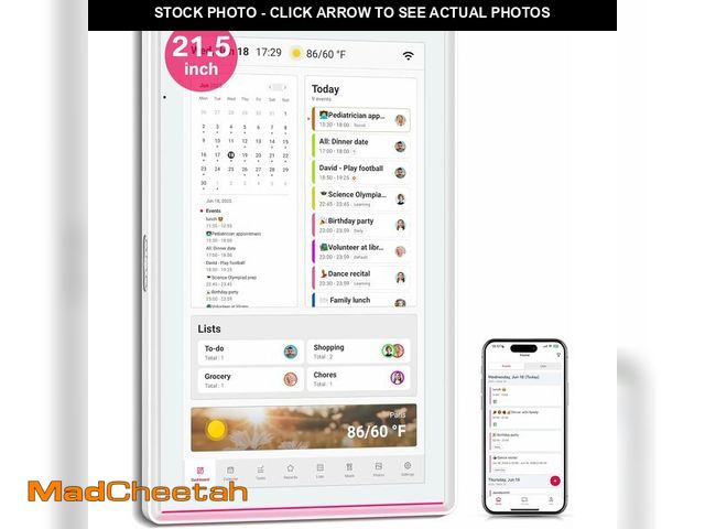 Lot 74-13709005 - 21.5 Inch Digital Calendar, Full HD Touchscreen Smart Planner for Family Schedules - Wall Mount, Gre...