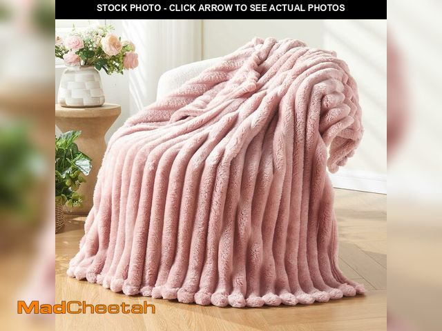 Lot 74-14337638 - NEWCOSPLAY Super Soft Twin Blanket Pink Premium Silky Flannel Fleece 3D Ribbed Jacquard Lightweight ...