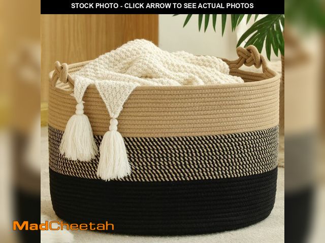 Lot 74-12713567 - KAKAMAY Large Blanket Basket (20"x13"),Woven Rope Baskets for storage Baby Laundry Hamper, Cotton Ro...