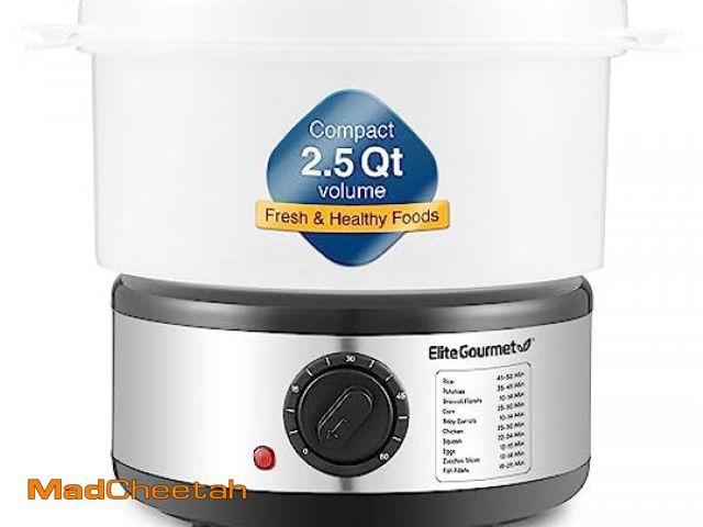 Lot 74-12396610 - Elite Gourmet EST250 2.5 Quart Electric Compact Mini Food Vegetable Steamer, 400W with BPA-Free Tray...