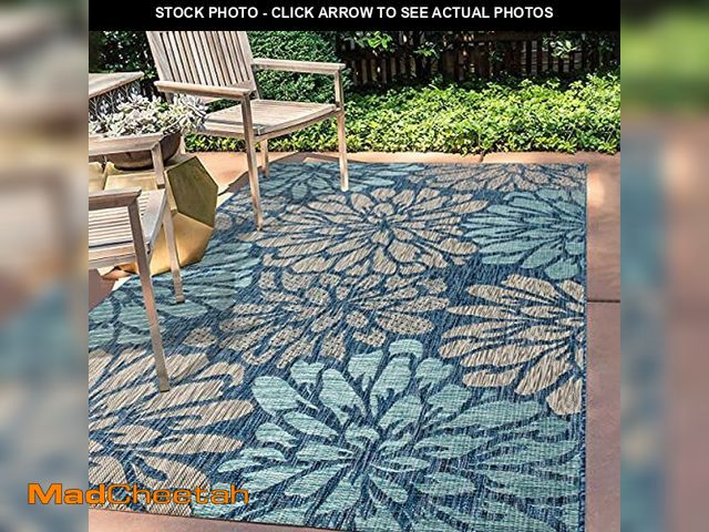 Lot 74-12664409 - JONATHAN Y Floral Textured Weave Indoor Outdoor Area Rug 5X8 Navy/Aqua, Zinnia Modern for Backyard, ...