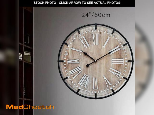 Lot 74-14260185 - 24 Inch Large Wall Clock For Living Room, Silent Non-Ticking Battery Operated Round Modern Wood Wall...