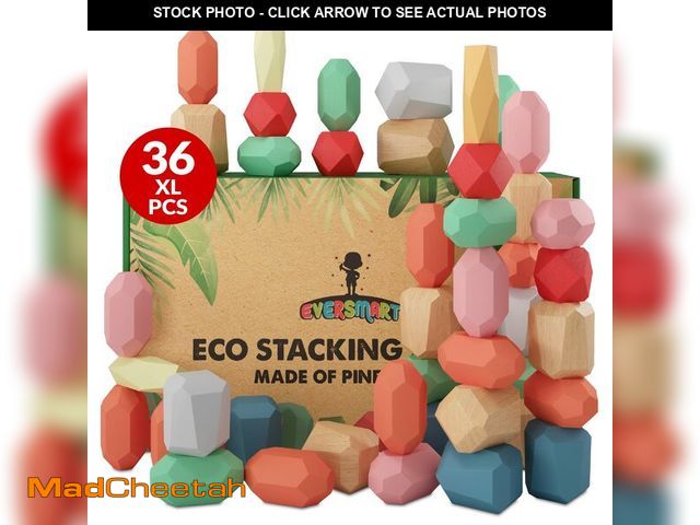 Lot 74-14047456 - EVERSMART 36 Pcs Wooden Stacking Blocks Ã¢â¬â Montessori Toys for 1 2 3 4 5 6 Year Old Toddlers a...