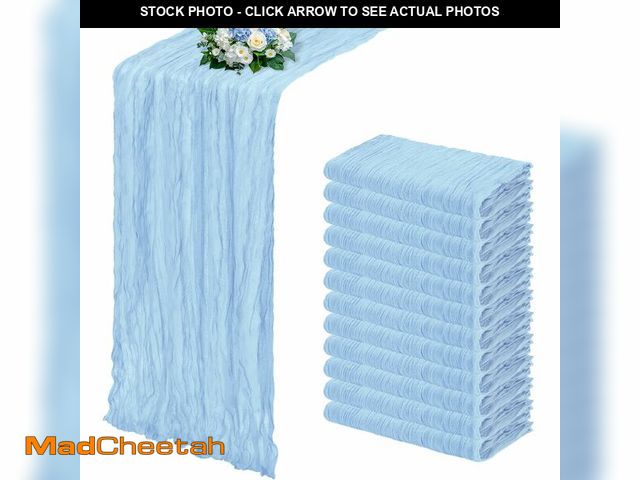Lot 74-14384501 - RealBox 12 Pack Baby Blue Cheesecloth Table Runner 17x108 Inch Semi Sheer Boho Gauze Cheese Cloth Fa...