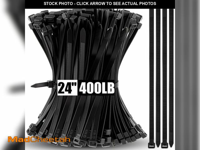 Lot 74-14212888 - Reallnaive 500 Pcs 24 Inch Zip Ties Heavy Duty 400 Lbs Tensile Strength Black Nylon Wire Cable Ties ...