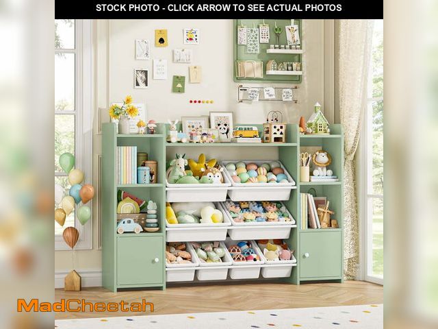 Lot 74-14259335 - Homfa Kids Toy Organization Cube Bookcase with 8 Bin, 2 Door Toy Storage Organizer Bookshelf for Chi...
