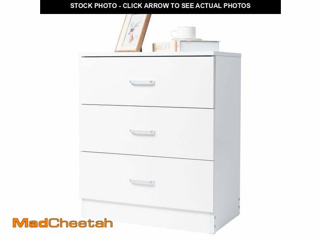 Lot 74-12678843 - (MISSING HARDWARE) Ktaxon 3-Drawer Dresser Pure White with Metal Handles Bedside Night Stand Bedroom...