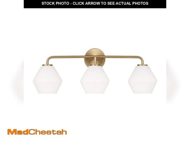 Lot 74-13047763 - Generation Lighting Jett 26 in. 3-Light Satin Brass Bathroom Vanity Light with Milk Glass Shades - U...