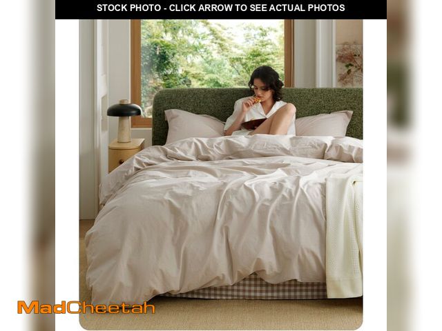 Lot 74-14331622 - Bedsure 100% Washed Cotton Duvet Cover King Size - Linen Color Minimalist Bedding Set Linen Like - P...