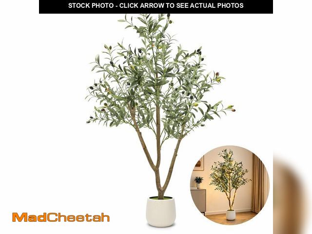 Lot 74-14214346 - TNELTUEB Olive Trees Artificial Indoor: 5FT Fake Tree with Lights &amp; Planter, Realistic Faux Oliv...