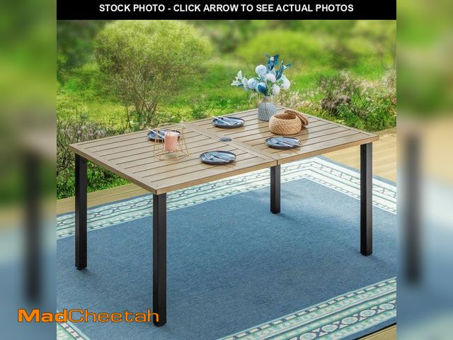 Lot 74-12638909 - Rectangle Metal Patio Outdoor Dining Table with Umbrella Hole - UNUSED