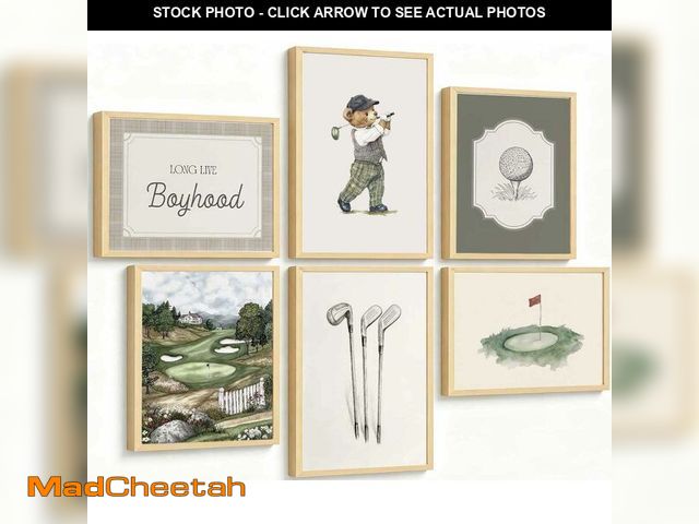 Lot 74-14144058 - 6Pcs Vintage Golf Nursery Canvas Wall Art Funny Teddy Bear Posters Print Artwork Baby Animal Sport P...