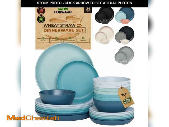 Lot 74-14297633 - Grow Forward 24-piece Premium Wheat Straw Dinnerware Sets for 8 - Unbreakable Dishwasher &amp; Micro...
