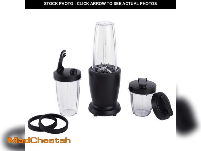 Lot 74-12688595 - Mainstays 10-Piece Blender Set, Black, 300W, with 3 Jars (10oz, 16oz, 18oz), 2 Drinking Lids, Stainl...