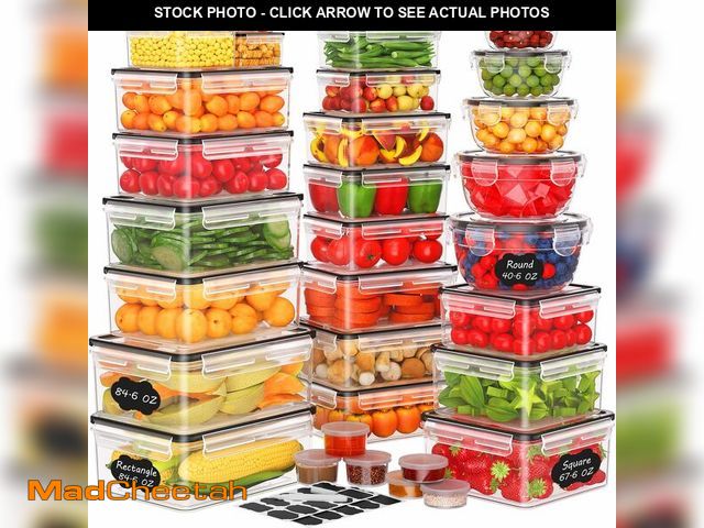 Lot 74-14263980 - 62 PCS Large Food Storage Containers with Lids Airtight (31 Lids &amp; 31 Containers)- 85 OZ Reusabl...