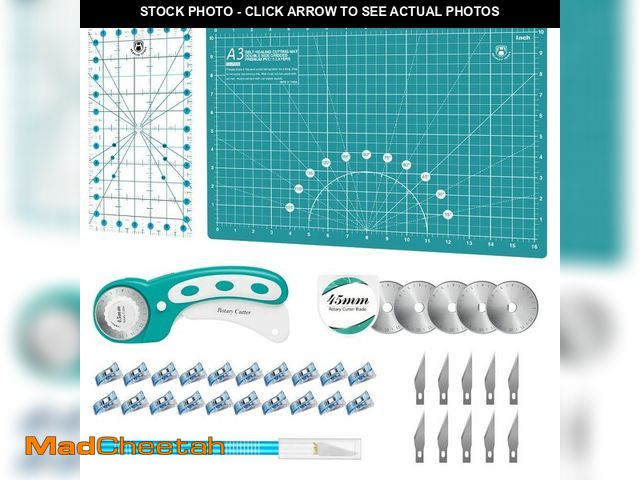 Lot 74-12701528 - Headley Tools Rotary Cutter Set - 45mm Fabric Cutter, 5 Extra Rotary Blades, A3 Cutting Mat, Quiltin...