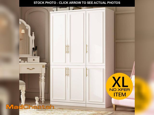 Lot 74-12746549 - FUFU&amp;GAGA 2-Combination White Wood 47.4 in. W 6-Door Big Armoires with 2 Hanging Rods, Storage S...