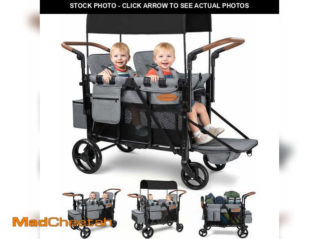 Lot 74-13699333 - Vomeast Upgrade Wagon Stroller for 2 Kids, 2-Seater Outdoor Baby Stroller Wagon with Canopy, 5-Point...