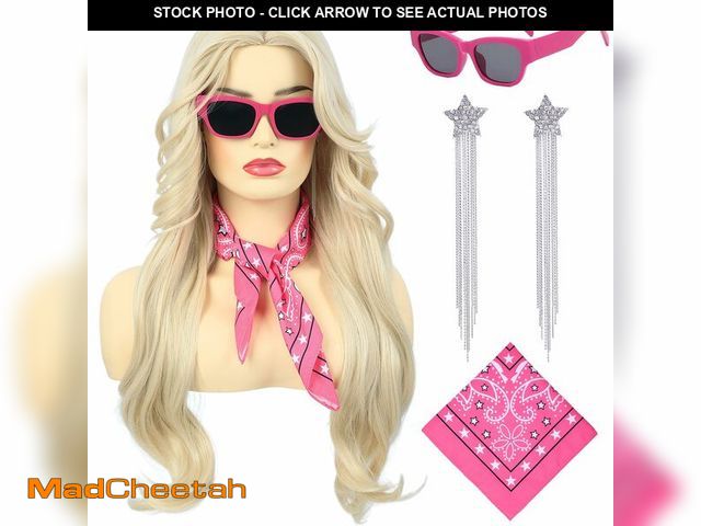 Lot 74-12969956 - Bettecos Long Blonde Cosplay Wig for Women with Bandana Sunglasses and Earrings Middle Part Blond Wa...